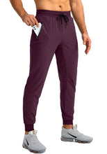 Load image into Gallery viewer, Pudolla Men's Lightweight Tapered Jogger Pants with Zip Pockets – Quick-Dry Athletic Running Joggers in Wine