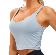 Load image into Gallery viewer, Women’s Longline Sports Bra Wirefree Padded Medium Support Yoga Bras Gym Running Workout Tank Tops (Denim Blue)