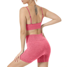 Load image into Gallery viewer, Women Seamless Yoga Set 2 Piece Workout Sport Bra with High Waist Shorts Legging Outfit Tracksuit.JNINTH (Red 02)