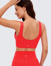 Load image into Gallery viewer, CRZ YOGA Butterluxe Womens U Back Sports Bra - Scoop Neck Padded Low Impact Yoga Clothes Workout Crop Top with Built in Pads Deep Red