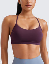 Load image into Gallery viewer, CRZ YOGA Butterluxe Womens Y Back Sports Bra - Padded Racerback Low Impact Spaghetti Thin Strap Workout Yoga Top Deep Purple