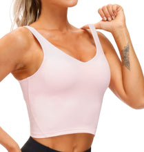 Load image into Gallery viewer, Women’s Longline Sports Bra Wirefree Padded Medium Support Yoga Bras Gym Running Workout Tank Tops (Pink)