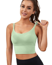 Load image into Gallery viewer, Everrysea Longline Sports Bra for Women Padded Workout Tank Tops Built in Bras Strappy Yoga Corp Top Camisole Light Green