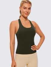 Load image into Gallery viewer, CRZ YOGA Butterluxe Racerback Workout Tank Tops for Women Sleeveless Camisole Gym Athletic Yoga Shirts Olive Green