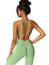Load image into Gallery viewer, ABOCIW Seamless Cross Back Sports Bra for Women V Back Scrunch Lifting High Waist Leggings 2 Piece Workout Sets for Women Y-Green