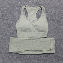 Load image into Gallery viewer, WodoWei Women 2 Piece Workout Outfits Sports Bra Seamless Leggings Yoga Gym Activewear Set (YO601-khaki grey marl)