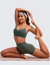 Load image into Gallery viewer, CRZ YOGA Butterluxe V-Neck Sports Bras for Women - Adjustable Thin Straps Padded Yoga Top Basic Wireless Camisole Dark Forest Green