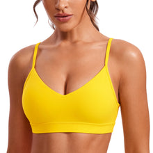 Load image into Gallery viewer, CRZ YOGA Butterluxe V-Neck Sports Bras for Women - Adjustable Thin Straps Padded Yoga Top Basic Wireless Camisole High Visibility Yellow