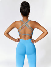 Load image into Gallery viewer, ABOCIW Workout Sets for Women 2 Piece Seamless V Back Scrunch Butt Lifting High Waist Leggings Cross Back Strappy Sports Bra for Women Gym Sets Y-Blue