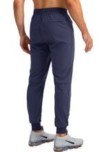 Load image into Gallery viewer, Pudolla Men's Lightweight Tapered Jogger Pants with Zip Pockets – Quick-Dry Athletic Running Joggers in Navy Blue
