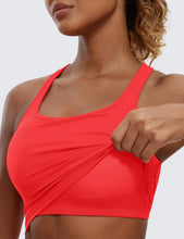 Load image into Gallery viewer, CRZ YOGA Butterluxe Womens Y-Back Racerback Longline Sports Bra - Padded Scoop Neck Workout Crop Tank Top with Built in Pads Deep Red