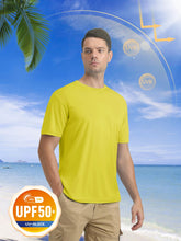 Load image into Gallery viewer, MAGCOMSEN Men's UPF 50+ Short Sleeve T-Shirt – Lightweight Dry Fit Running & Gym Shirt | Yellow