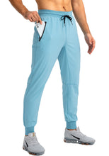 Load image into Gallery viewer, Pudolla Men's Lightweight Tapered Jogger Pants with Zip Pockets – Quick-Dry Athletic Running Joggers in Light Blue