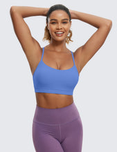 Load image into Gallery viewer, CRZ YOGA Butterluxe Womens Y Back Sports Bra - Padded Racerback Low Impact Spaghetti Thin Strap Workout Yoga Top Wild Indigo