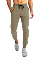 Load image into Gallery viewer, Pudolla Men's Lightweight Tapered Jogger Pants with Zip Pockets – Quick-Dry Athletic Running Joggers in Dusty Khaki