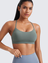 Load image into Gallery viewer, CRZ YOGA Butterluxe Womens Y Back Sports Bra - Padded Racerback Low Impact Spaghetti Thin Strap Workout Yoga Top Grey Sage
