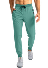 Load image into Gallery viewer, Pudolla Men's Lightweight Tapered Jogger Pants with Zip Pockets – Quick-Dry Athletic Running Joggers in Tea Green