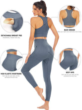 Load image into Gallery viewer, Workout Sets for Women 2 Piece High Waisted Seamless Leggings with Padded Stretchy Sports Bra Sets Yoga Outfit Jogging Gym Clothes(NA007L- Grey)