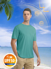 Load image into Gallery viewer, MAGCOMSEN Men's UPF 50+ Short Sleeve T-Shirt – Lightweight Moisture Wicking Gym & Running Shirt | Grey Green