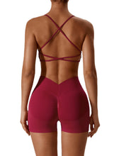 Load image into Gallery viewer, ABOCIW Cross Back Sports Bras for Women Seamless Seamless V Back Scrunch Butt Lifting High Waist Biker Shorts 2 Piece Workout Sets for Women Yoga Gym Outfits Red