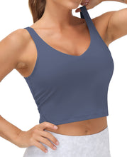 Load image into Gallery viewer, Women’s Longline Sports Bra Wirefree Padded Medium Support Yoga Bras Gym Running Workout Tank Tops (Ink Blue)