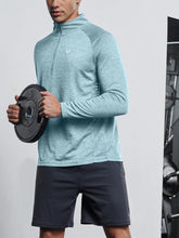 Load image into Gallery viewer, NORTHYARD Men's Quarter Zip Pullover – Long Sleeve Moisture-Wicking Running Shirt with UPF 50+ in Light Cyan Heather