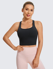 Load image into Gallery viewer, CRZ YOGA Butterluxe Womens Y-Back Racerback Longline Sports Bra - Padded Scoop Neck Workout Crop Tank Top with Built in Pads Grey Sage