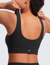 Load image into Gallery viewer, CRZ YOGA Butterluxe Womens U Back Sports Bra - Scoop Neck Padded Low Impact Yoga Clothes Workout Crop Top with Built in Pads Black