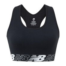 Load image into Gallery viewer, New Balance Womens Seamless Wirefree, Racerback Sports Bra with Removable Pads, Bottom Band with Logo, Black