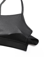 Load image into Gallery viewer, CRZ YOGA Butterluxe Womens Y Back Sports Bra - Padded Racerback Low Impact Spaghetti Thin Strap Workout Yoga Top Faux Leather Black