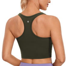 Load image into Gallery viewer, CRZ YOGA Butterluxe Womens Y-Back Racerback Longline Sports Bra - Padded Scoop Neck Workout Crop Tank Top with Built in Pads Olive Green
