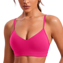 Load image into Gallery viewer, CRZ YOGA Butterluxe V-Neck Sports Bras for Women - Adjustable Thin Straps Padded Yoga Top Basic Wireless Camisole Granita Pink