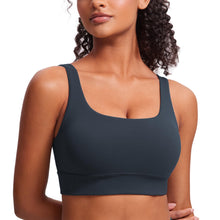 Load image into Gallery viewer, CRZ YOGA Butterluxe Womens U Back Sports Bra - Scoop Neck Padded Low Impact Yoga Clothes Workout Crop Top with Built in Pads True Navy
