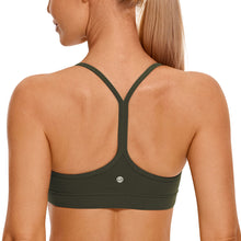 Load image into Gallery viewer, CRZ YOGA Butterluxe Womens Y Back Sports Bra - Padded Racerback Low Impact Spaghetti Thin Strap Workout Yoga Top Olive Green