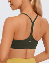 Load image into Gallery viewer, CRZ YOGA Butterluxe Womens Y Back Sports Bra - Padded Racerback Low Impact Spaghetti Thin Strap Workout Yoga Top Olive Green