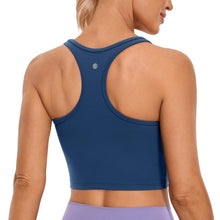 Load image into Gallery viewer, CRZ YOGA Butterluxe Womens Y-Back Racerback Longline Sports Bra - Padded Scoop Neck Workout Crop Tank Top with Built in Pads French Navy