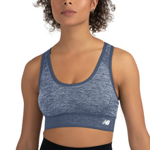 Load image into Gallery viewer, New Balance Women's Seamless MID Impact Heather Keyhole Sport Bra with Removable Pads, Vintage Indigo