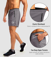 Load image into Gallery viewer, G Gradual Men's 5" Running Shorts with Zip Pockets – Quick-Dry Gym & Athletic Workout Shorts in Grey