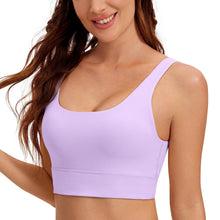 Load image into Gallery viewer, CRZ YOGA Butterluxe Womens U Back Sports Bra - Scoop Neck Padded Low Impact Yoga Clothes Workout Crop Top with Built in Pads Elfin Purple