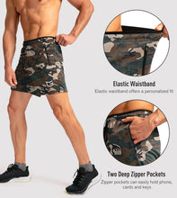 Load image into Gallery viewer, G Gradual Men's 5" Running Shorts with Zip Pockets – Quick-Dry Gym & Athletic Workout Shorts in Green Camo