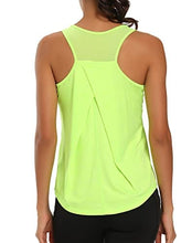 Load image into Gallery viewer, Aeuui Workout Tops for Women Mesh Racerback Tank Yoga Shirts Gym Clothes Fluorescent Yellow