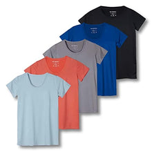 Load image into Gallery viewer, 5 Pack: Womens Quick Dry Fit Dri Fit Active Wear Yoga Workout Athletic Tops Essentials Clothes Running Gym Zumba Exercise Ladies Short Sleeve Crew Scoop Neck Moisture Wicking Tees T-Shirt - Set 10,L