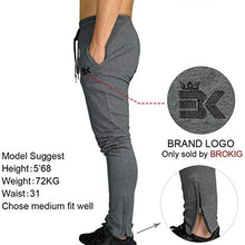 Load image into Gallery viewer, BROKIG Mens Zip Joggers Pants - Casual Gym Fitness Trousers Comfortable Tracksuit Slim Fit Bottoms Sweatpants with Pockets (Dark Grey)