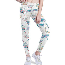 Load image into Gallery viewer, visesunny High Waist Yoga Pants with Pockets Blue Whale with Peony Floral Soft Tummy Control Workout Leggings