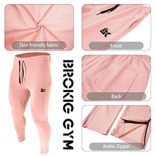 Load image into Gallery viewer, BROKIG Mens Zip Joggers Pants - Casual Gym Workout Track Pants Comfortable Slim Fit Tapered Sweatpants with Pockets (Pink)