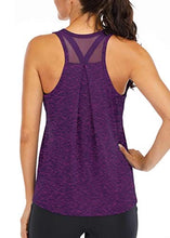 Load image into Gallery viewer, ICTIVE Workout Tops for Women Loose fit Racerback Tank Tops for Women Mesh Backless Muscle Tank Running Tank Tops Workout Tank Tops for Women Yoga Tops Athletic Exercise Gym Tops Dark Purple