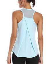 Load image into Gallery viewer, Aeuui Workout Tops for Women Mesh Racerback Tank Yoga Shirts Gym Clothes Light Blue