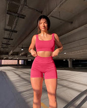 Load image into Gallery viewer, OQQ Workout Outfits for Women 2 Piece Seamless Ribbed High Waist Leggings with Sports Bra Exercise Set Brightred