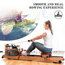 Load image into Gallery viewer, SNODE Wood Water Rowing Machine with Bluetooth, Foldable Rowing Machine Water Resistance for Home Use with LCD Monitor, Wood Indoor Rower, Soft Seat, Home Fitness Workout