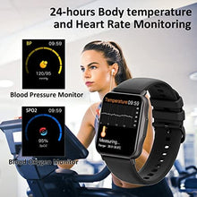 Load image into Gallery viewer, Smart Watch, Hongmed 1.69"(43mm) Fitness Watch with Temperature Blood Pressure Oxygen Monitor for Android Phones and iPhone Compatible, Waterproof Activity Tracker for Men and Women Black
